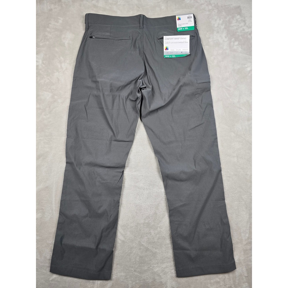 UB Tech Comfort Waist Chino Pants Mens 38x32 Grey Classic Fit Travel Stretch